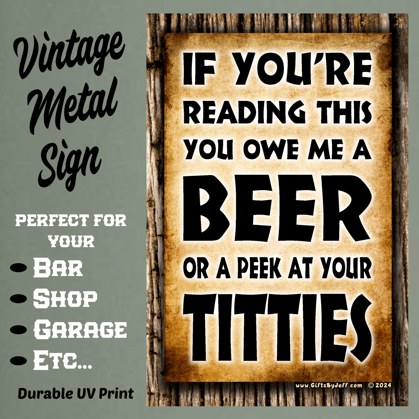 accessories If Your Reading This You Owe Me A Peek At Your Titties - 12" x 18" Vintage Metal Sign GiftsByJeff Gifts By Jeff Pittsburgh PA