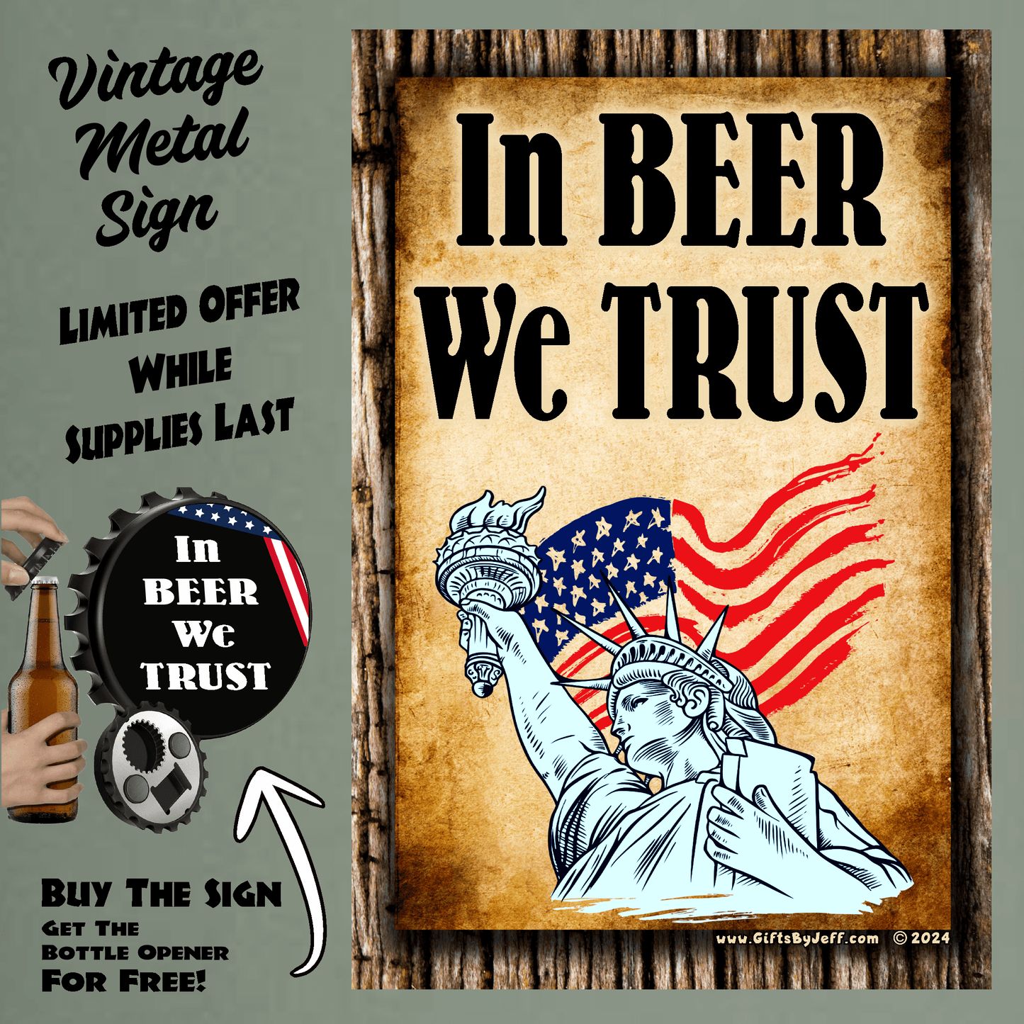 accessories In BEER We TRUST - 12" x 18" Vintage Metal Sign (Free Bottle Opener) GiftsByJeff Gifts By Jeff Pittsburgh PA