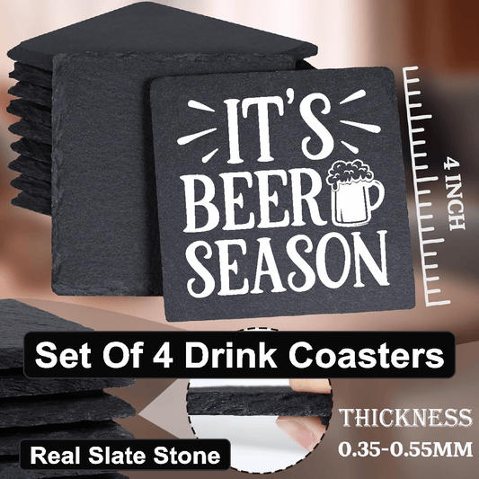 accessories It's Beer Season - Set of 4 Black Slate Stone Coasters GiftsByJeff Gifts By Jeff Pittsburgh PA