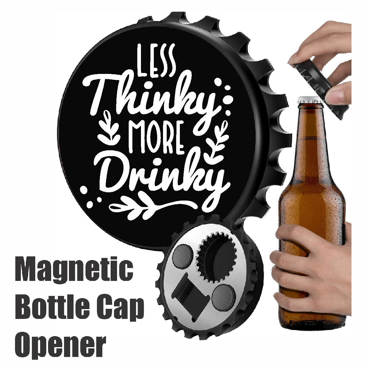 accessories Less Thinky, More Drinky - Designer Beer Bottle Opener Magnet for Refrigerator, Gifts for Beer Lovers, Black GiftsByJeff Gifts By Jeff Pittsburgh PA