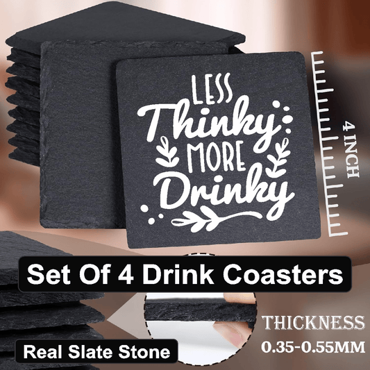 accessories Less Thinky More Drinky - Set of 4 Black Slate Stone Coasters GiftsByJeff Gifts By Jeff Pittsburgh PA