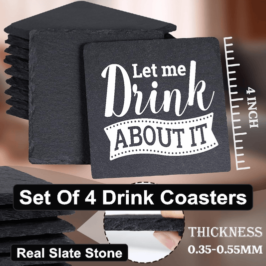 accessories Let Me Drink About It - Set of 4 Black Slate Stone Coasters GiftsByJeff Gifts By Jeff Pittsburgh PA