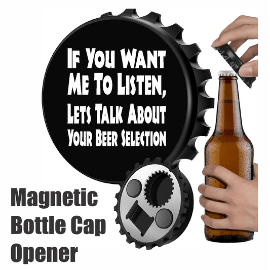 accessories Let's Talk About Your Beer Selection - Designer Beer Bottle Opener Magnet for Refrigerator, Gifts for Beer Lovers, Black GiftsByJeff Gifts By Jeff Pittsburgh PA