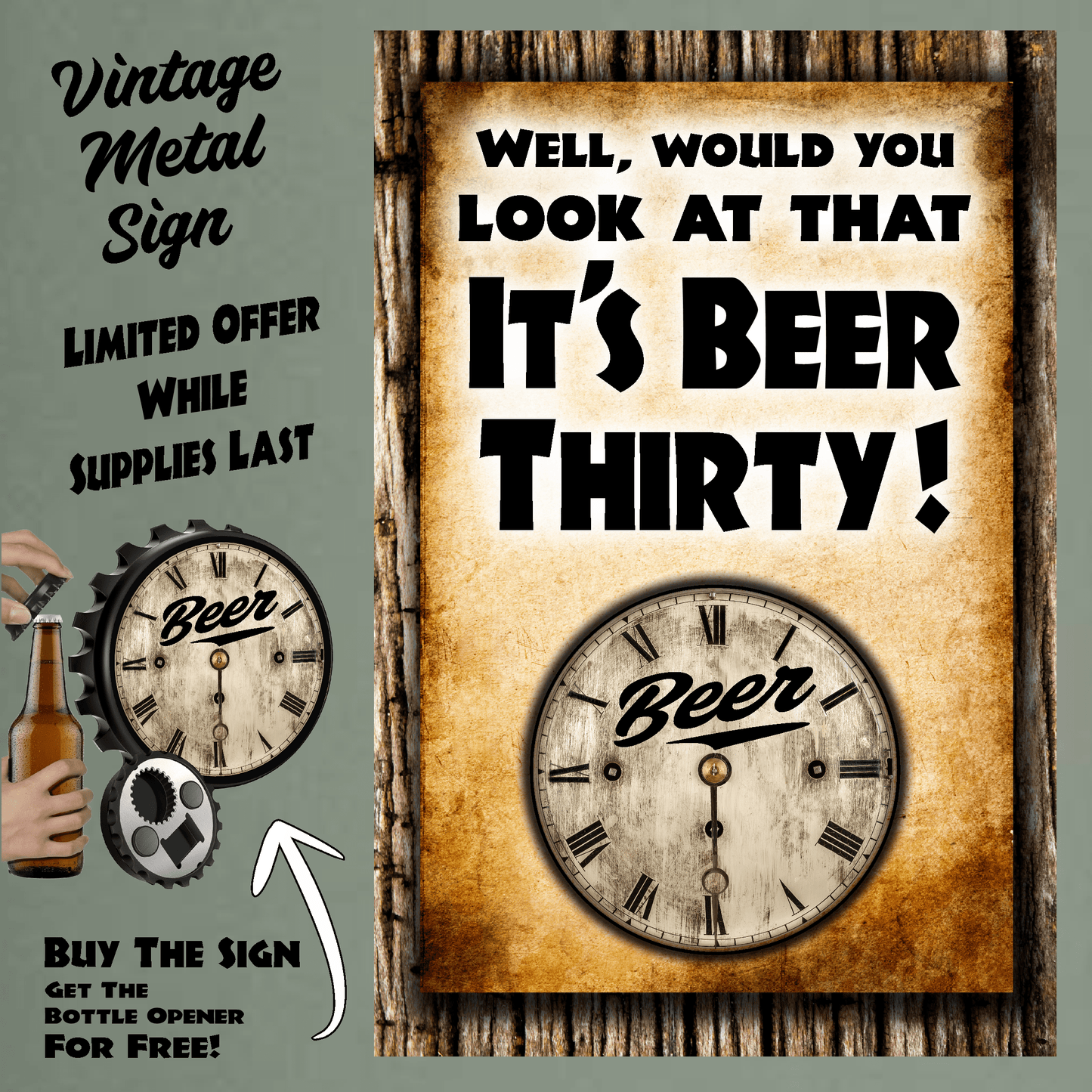 accessories Look At That, It's BEER THIRTY - 12" x 18" Vintage Metal Sign (Free Bottle Opener) GiftsByJeff Gifts By Jeff Pittsburgh PA