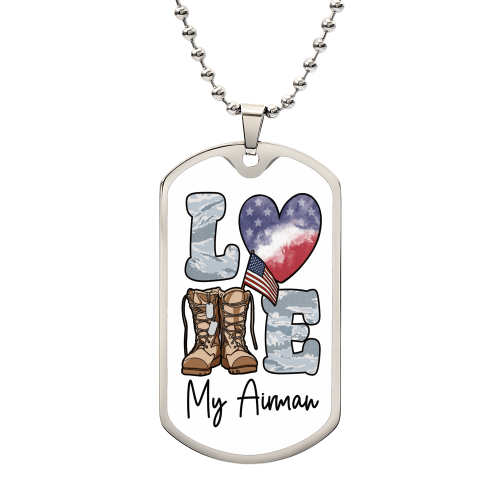 Jewelry Love My Airman Dog Tag- Custom Engraved Dog Tag Necklace GiftsByJeff Gifts By Jeff Pittsburgh PA