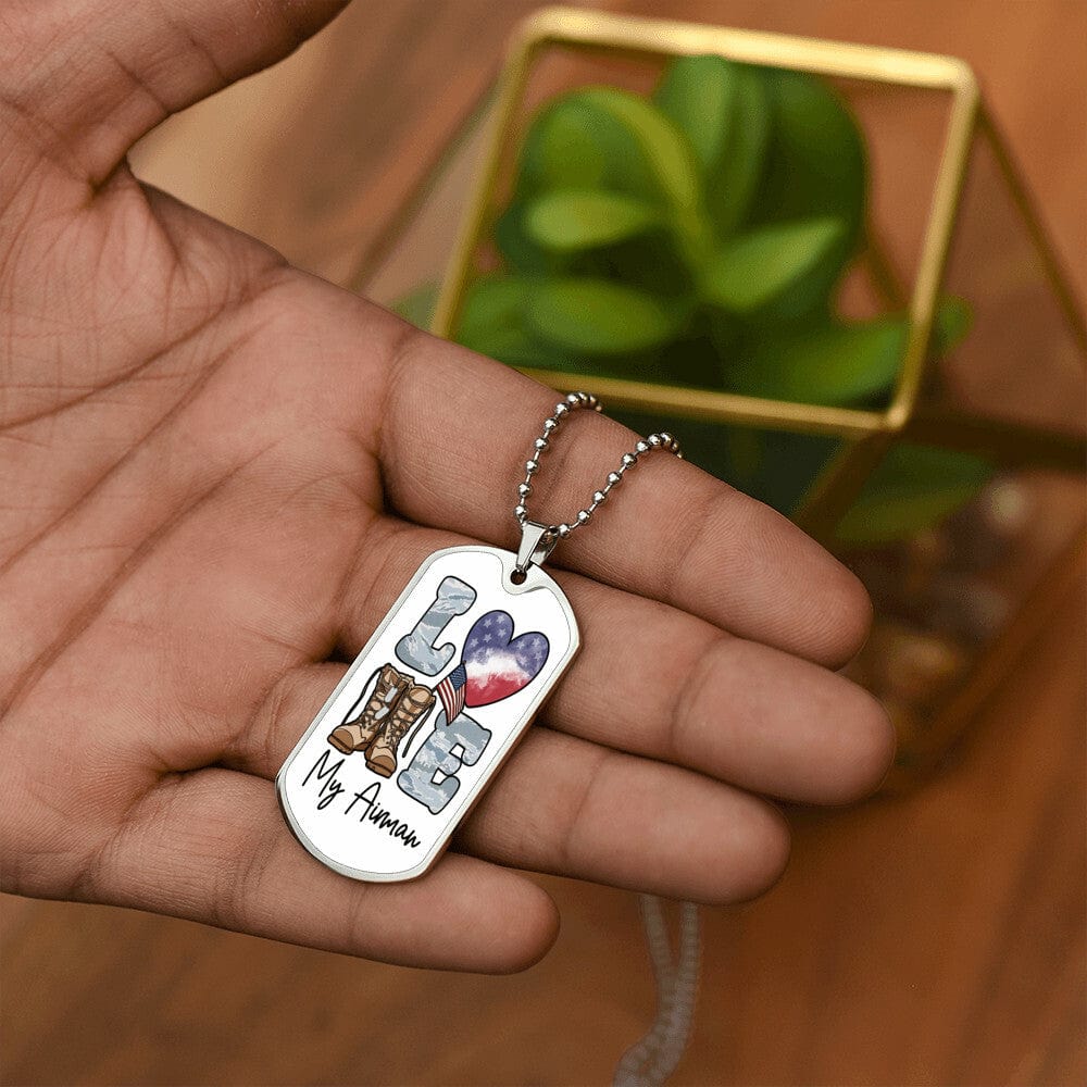 Jewelry Love My Airman Dog Tag- Custom Engraved Dog Tag Necklace GiftsByJeff Gifts By Jeff Pittsburgh PA