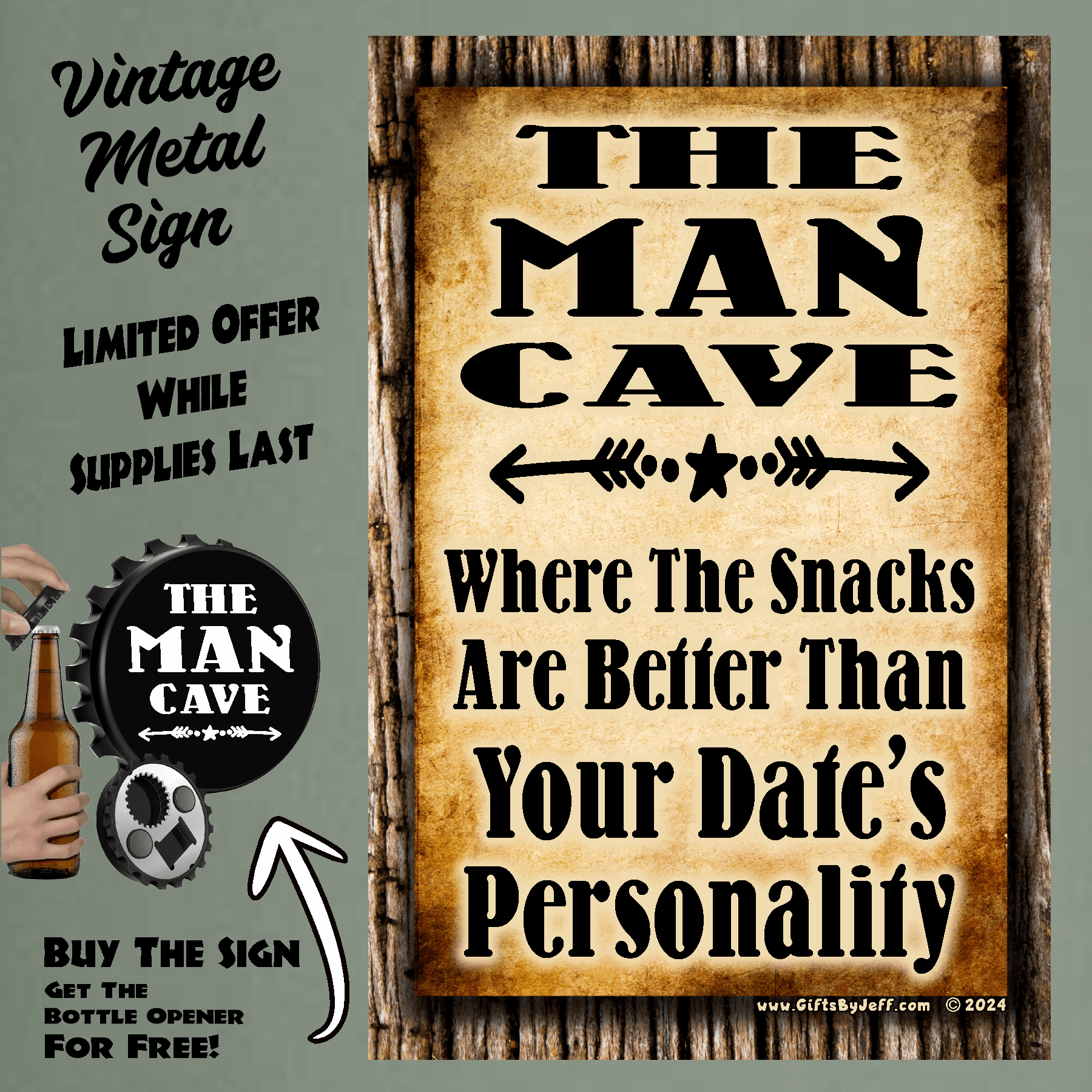 accessories Man Cave, The Snacks Are Better - 12" x 18" Vintage Metal Sign (Free Bottle Opener) GiftsByJeff Gifts By Jeff Pittsburgh PA