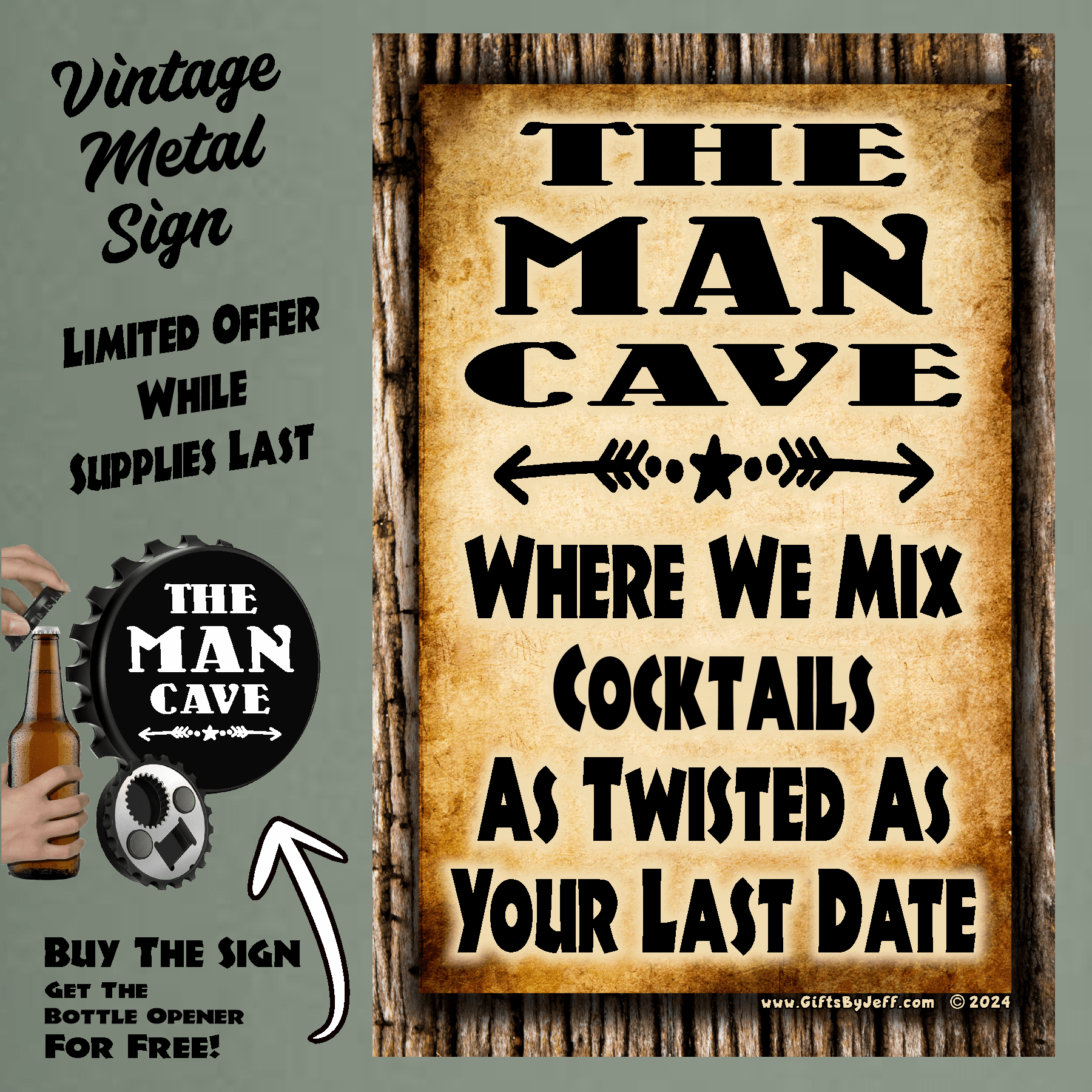 accessories Man Cave, We Mix Cocktails As Twisted - 12" x 18" Vintage Metal Sign (Free Bottle Opener) GiftsByJeff Gifts By Jeff Pittsburgh PA