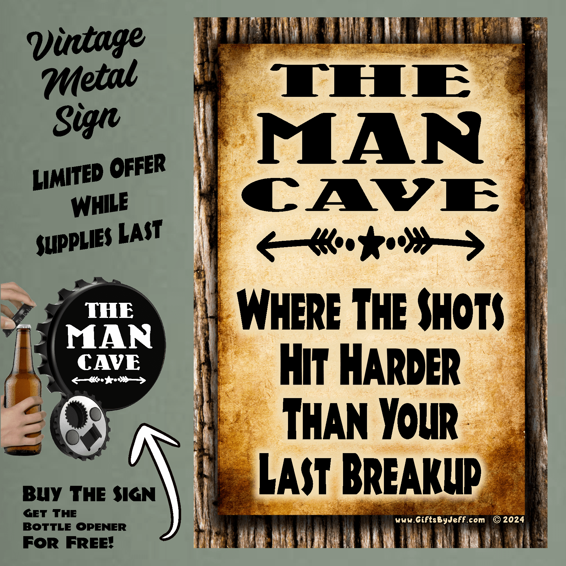 accessories Man Cave, Where The Shots Hit Harder Than Your Last Breakup - 12" x 18" Vintage Metal Sign (Free Bottle Opener) GiftsByJeff Gifts By Jeff Pittsburgh PA