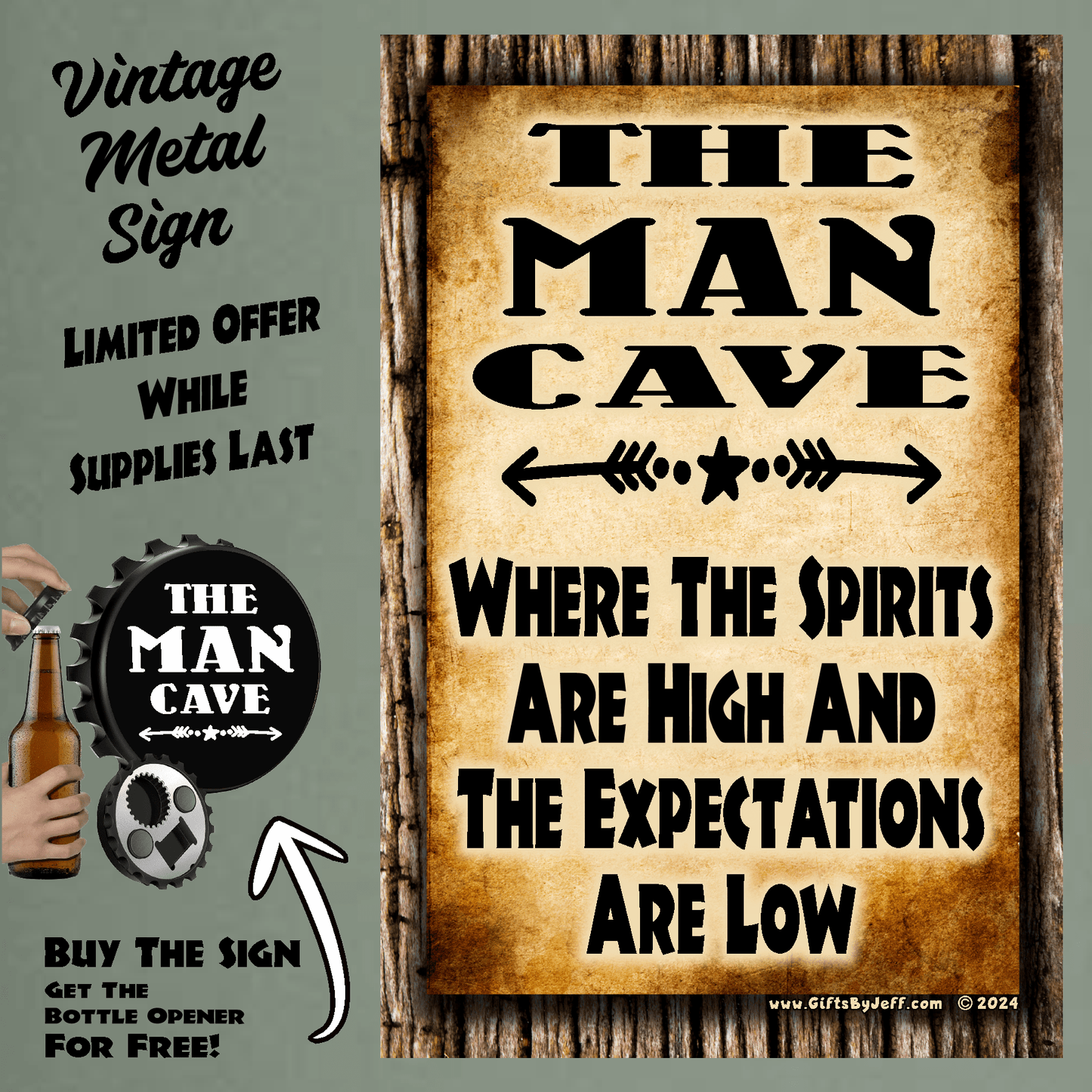 accessories Man Cave, Where The Spirits Are High - 12" x 18" Vintage Metal Sign (Free Bottle Opener) GiftsByJeff Gifts By Jeff Pittsburgh PA