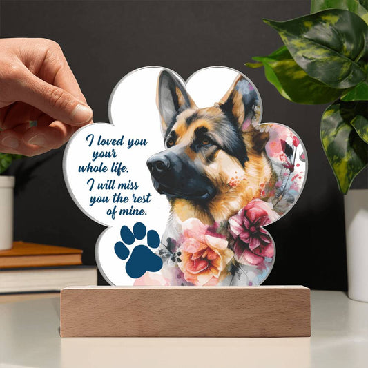 Jewelry Memorial German Shepherd Acrylic Dog Paw Print Plaque - "I loved you your whole life. I will miss you the rest of mine." GiftsByJeff Gifts By Jeff Pittsburgh PA