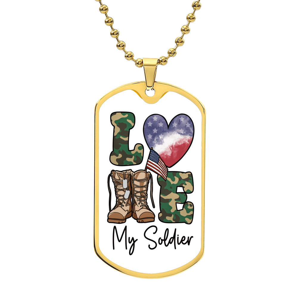 Jewelry Military Chain (Gold) / No Love My Army Soldier - Custom Engraved Dog Tag Necklace GiftsByJeff Gifts By Jeff Pittsburgh PA