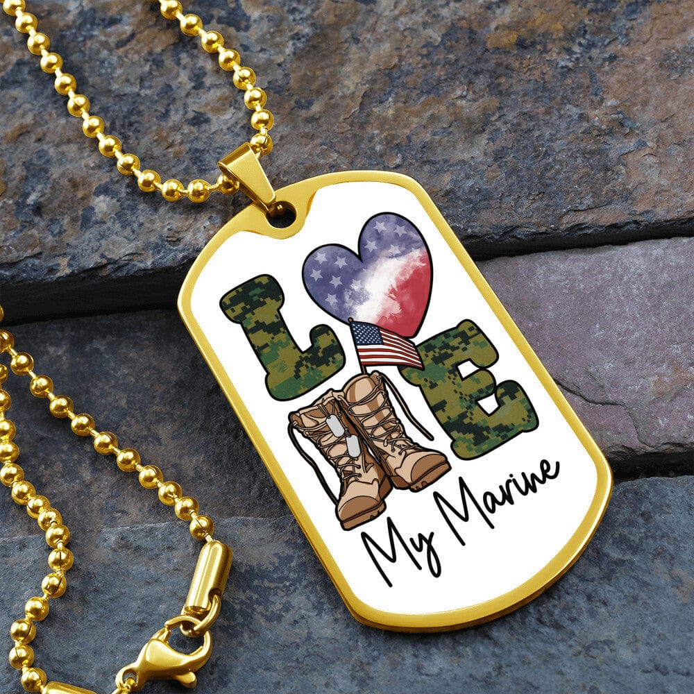 Jewelry Military Chain (Gold) / No Love My Marine Dog Tag - Custom Engraved Dog Tag Necklace GiftsByJeff Gifts By Jeff Pittsburgh PA