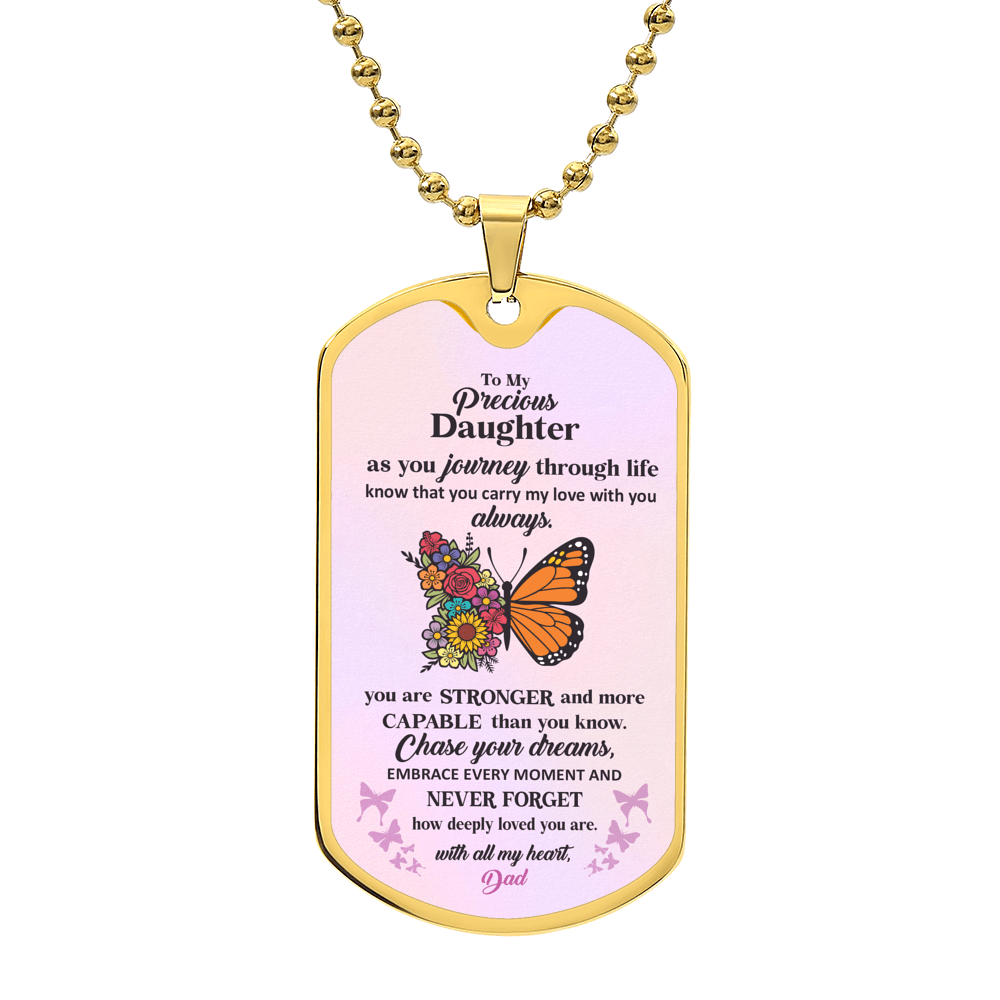 Jewelry Military Chain (Gold) / No To My Precious Daughter, Love Dad - Know that you carry my love with you always. GiftsByJeff Gifts By Jeff Pittsburgh PA