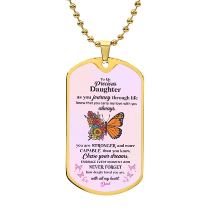 Jewelry Military Chain (Gold) / No To My Precious Daughter, Love Dad - Know that you carry my love with you always. GiftsByJeff Gifts By Jeff Pittsburgh PA