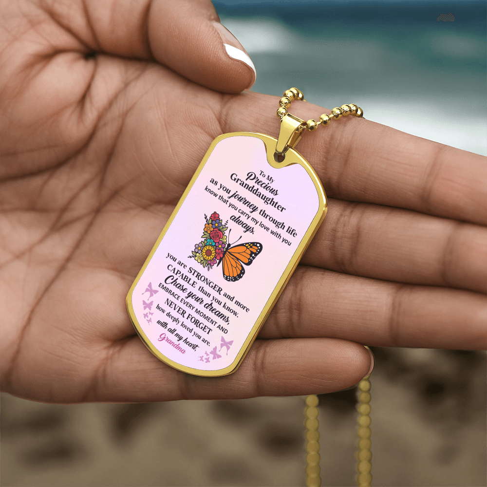 Jewelry Military Chain (Gold) / No To My Precious Granddaughter, Love Grandma - You are stronger and more capable than you know. GiftsByJeff Gifts By Jeff Pittsburgh PA