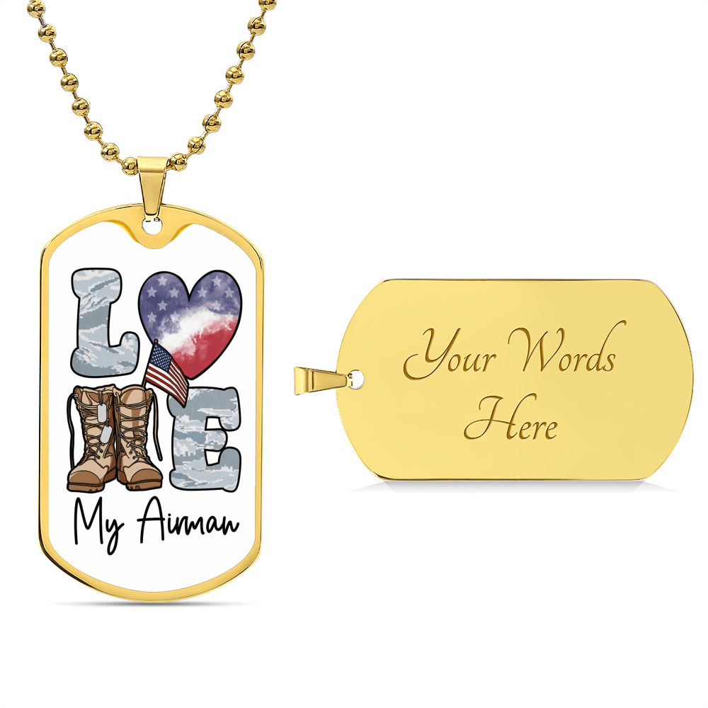 Jewelry Military Chain (Gold) / Yes Love My Airman Dog Tag- Custom Engraved Dog Tag Necklace GiftsByJeff Gifts By Jeff Pittsburgh PA