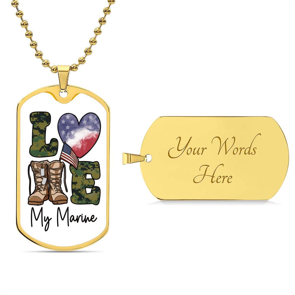 Jewelry Military Chain (Gold) / Yes Love My Marine Dog Tag - Custom Engraved Dog Tag Necklace GiftsByJeff Gifts By Jeff Pittsburgh PA