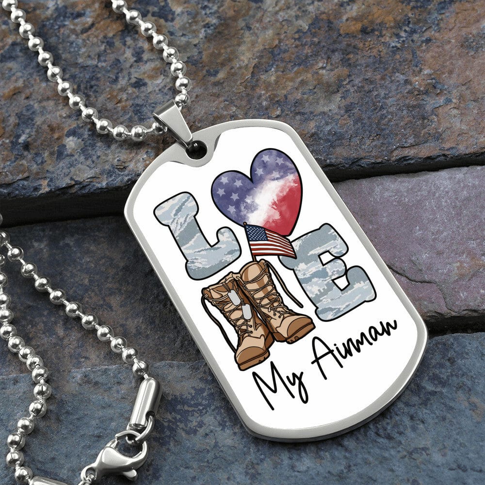 Jewelry Military Chain (Silver) / No Love My Airman Dog Tag- Custom Engraved Dog Tag Necklace GiftsByJeff Gifts By Jeff Pittsburgh PA