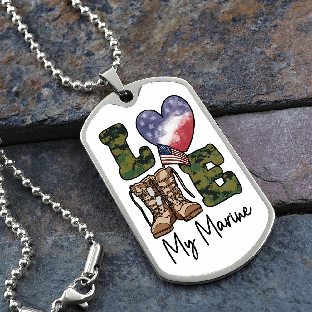 Jewelry Military Chain (Silver) / No Love My Marine Dog Tag - Custom Engraved Dog Tag Necklace GiftsByJeff Gifts By Jeff Pittsburgh PA