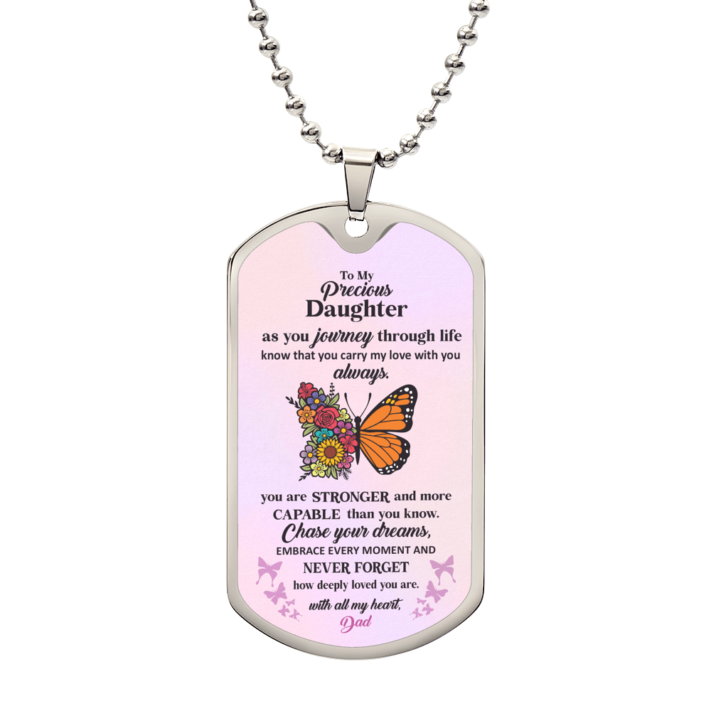 Jewelry Military Chain (Silver) / No To My Precious Daughter, Love Dad - Know that you carry my love with you always. GiftsByJeff Gifts By Jeff Pittsburgh PA