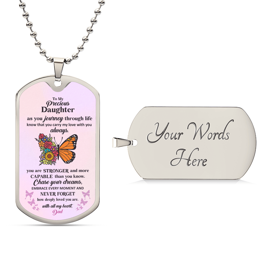 Jewelry Military Chain (Silver) / Yes To My Precious Daughter, Love Dad - Know that you carry my love with you always. GiftsByJeff Gifts By Jeff Pittsburgh PA