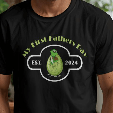 Jewelry My First Father's Day - Hatching Green Dinosaur - Est. 2024 - Black Bella + Canvas 3001 Jersey Tee GiftsByJeff Gifts By Jeff Pittsburgh PA