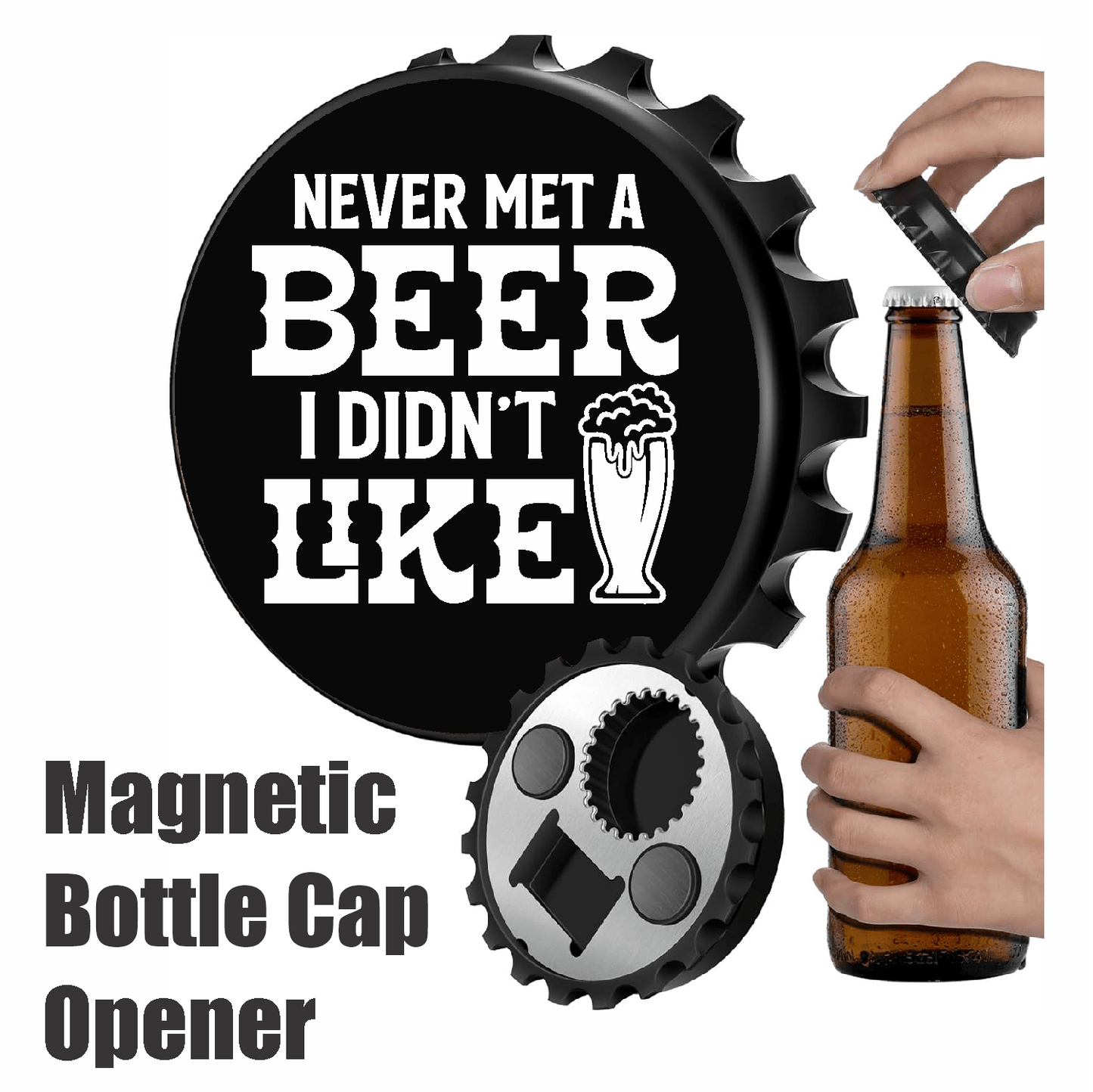 accessories Never Met A Beer I Didn't Like - Designer Beer Bottle Opener Magnet for Refrigerator, Gifts for Beer Lovers, Black GiftsByJeff Gifts By Jeff Pittsburgh PA