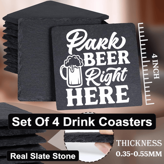 accessories Park Beer Right Here - Set of 4 Black Slate Stone Coasters GiftsByJeff Gifts By Jeff Pittsburgh PA