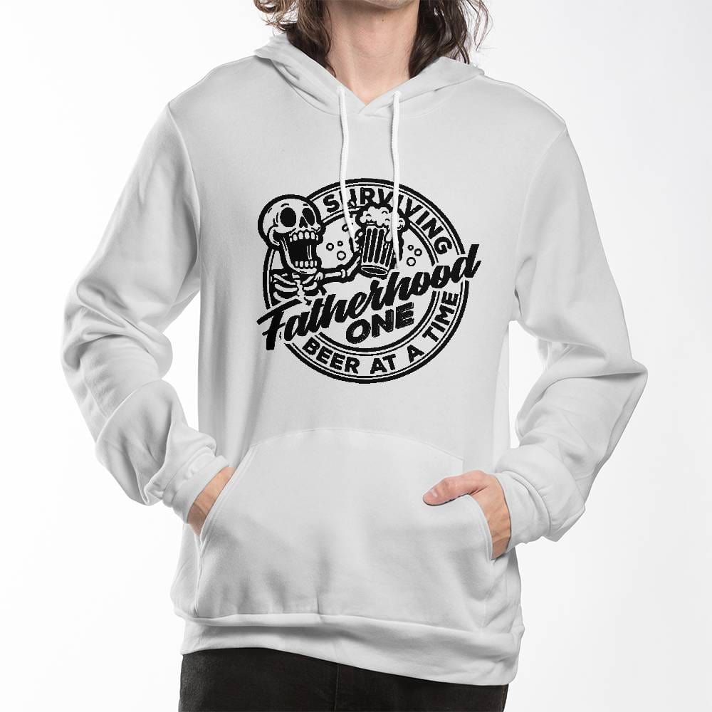 Jewelry Perfect Gift For Dad - Surviving Fatherhood One Beer At A Time - Pullover Hooded Sweatshirt in White and Athletic Heather GiftsByJeff Gifts By Jeff Pittsburgh PA