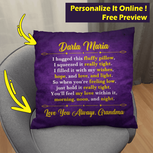 Jewelry Personalized Pillow - Purple - So when you're feeling low, just hold it really tight. You'll feel my love within it,  morning, noon, and night. - Classic Pillow GiftsByJeff Gifts By Jeff Pittsburgh PA