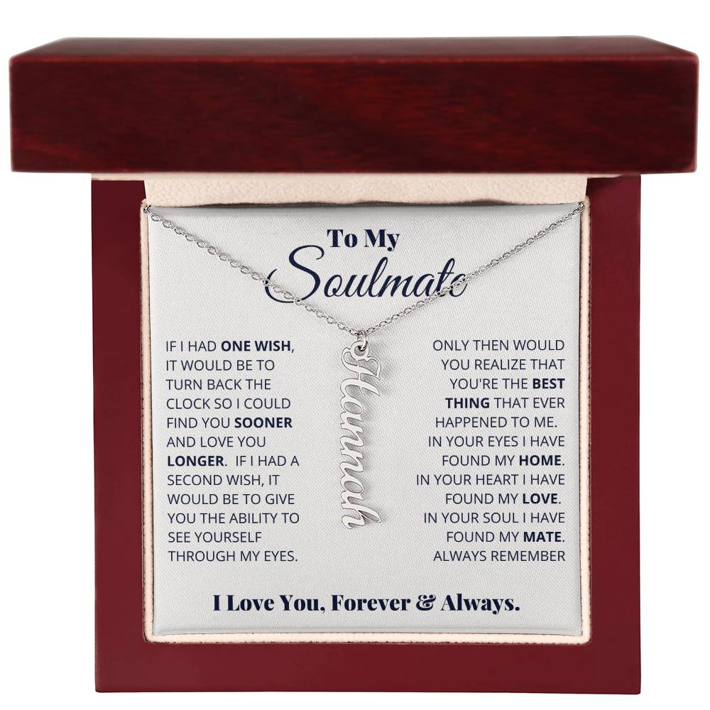 Jewelry Polished Stainless Steel / Luxury Box To My Soulmate - Personalized Verticle Name Necklace GiftsByJeff Gifts By Jeff Pittsburgh PA