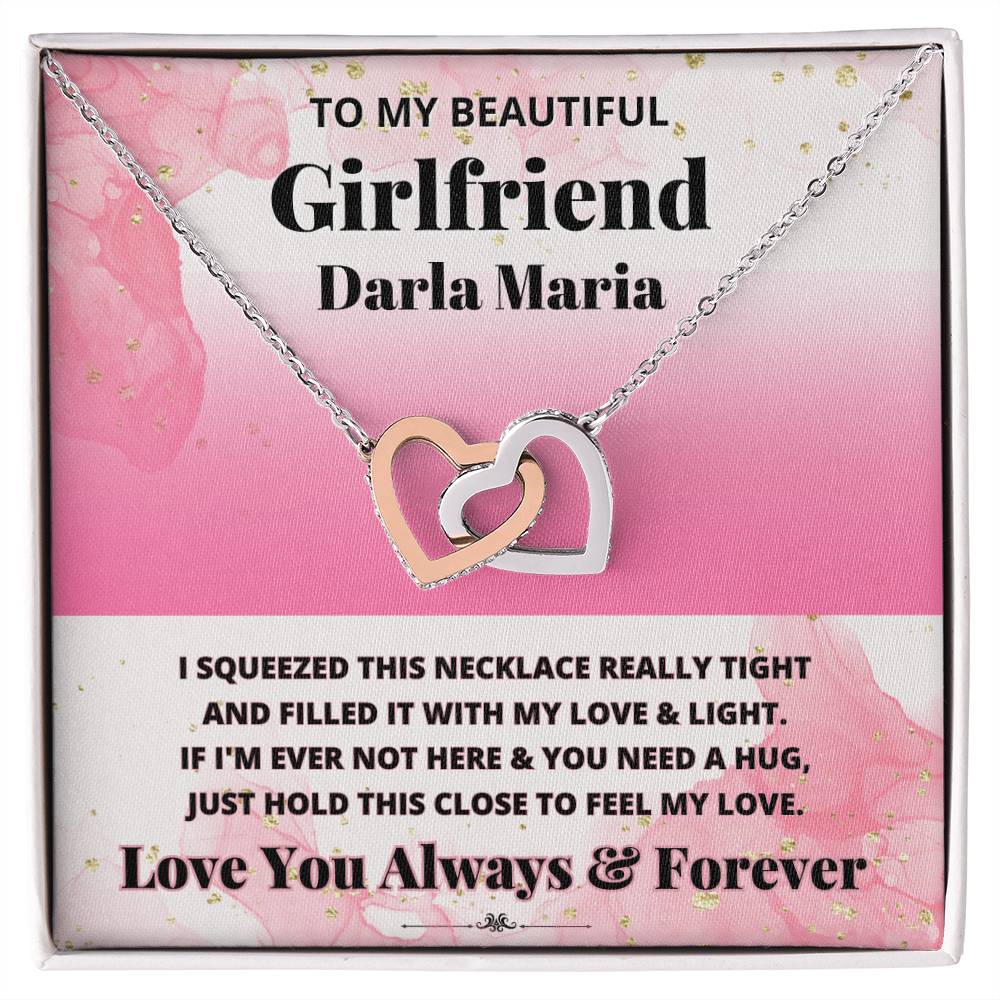 Jewelry Polished Stainless Steel & Rose Gold Finish / Standard Box To Beautiful Girlfriend (Personalized) - Just Hold This Close To Feel My Love.. - Personalized Interlocking Hearts necklace GiftsByJeff Gifts By Jeff Pittsburgh PA