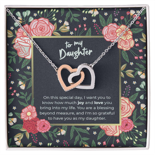 Jewelry Polished Stainless Steel & Rose Gold Finish / Standard Box To My Daughter - You are a blessing beyond measure - Interlocking Hearts Necklace GiftsByJeff Gifts By Jeff Pittsburgh PA