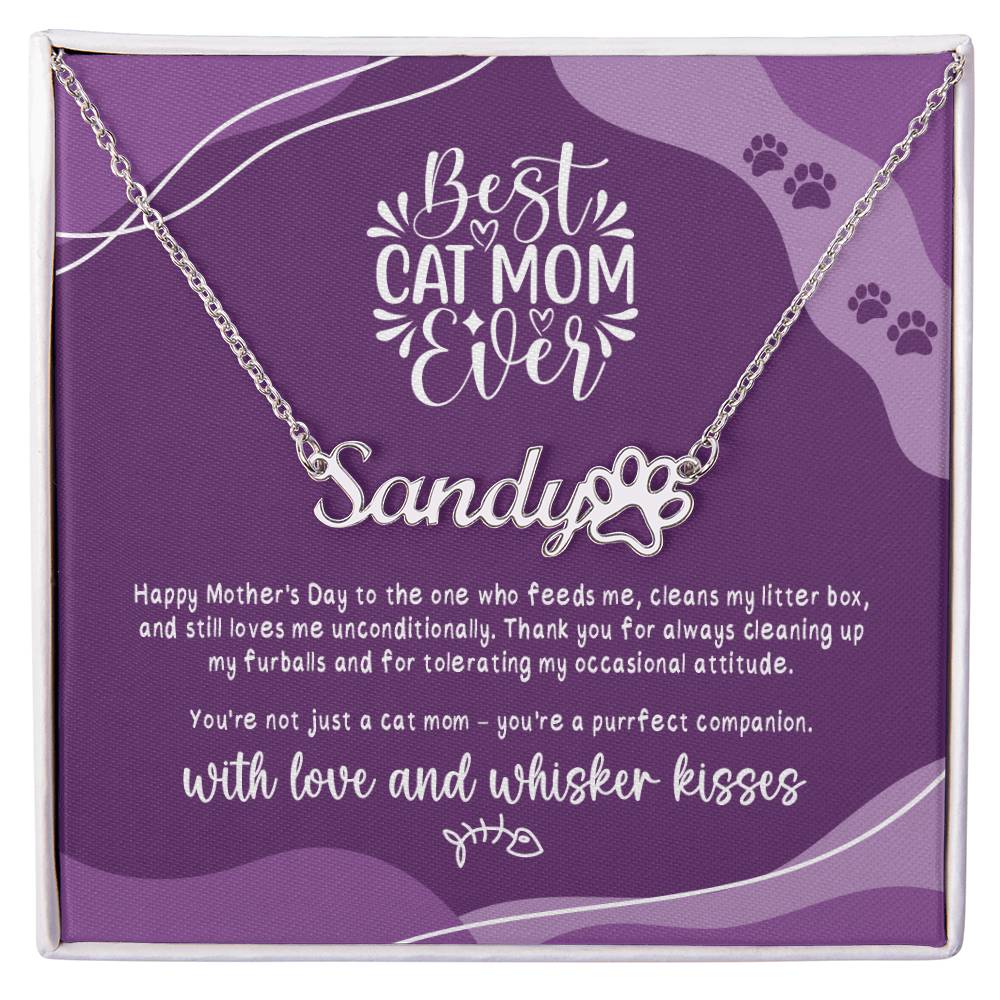 Jewelry Polished Stainless Steel / Standard Box Best Cat Mom Ever - Love & Whisker Kisses - Custom Pet Name Necklace GiftsByJeff Gifts By Jeff Pittsburgh PA