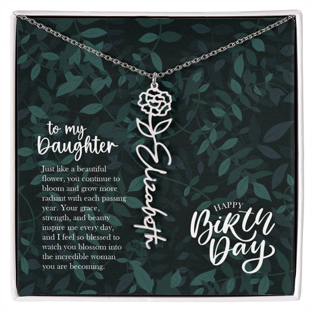 Jewelry Polished Stainless Steel / Standard Box / January To my Daughter - Just like a beautiful flower, you continue to bloom.. Happy Birthday Birth Flower Custom Name Necklace GiftsByJeff Gifts By Jeff Pittsburgh PA