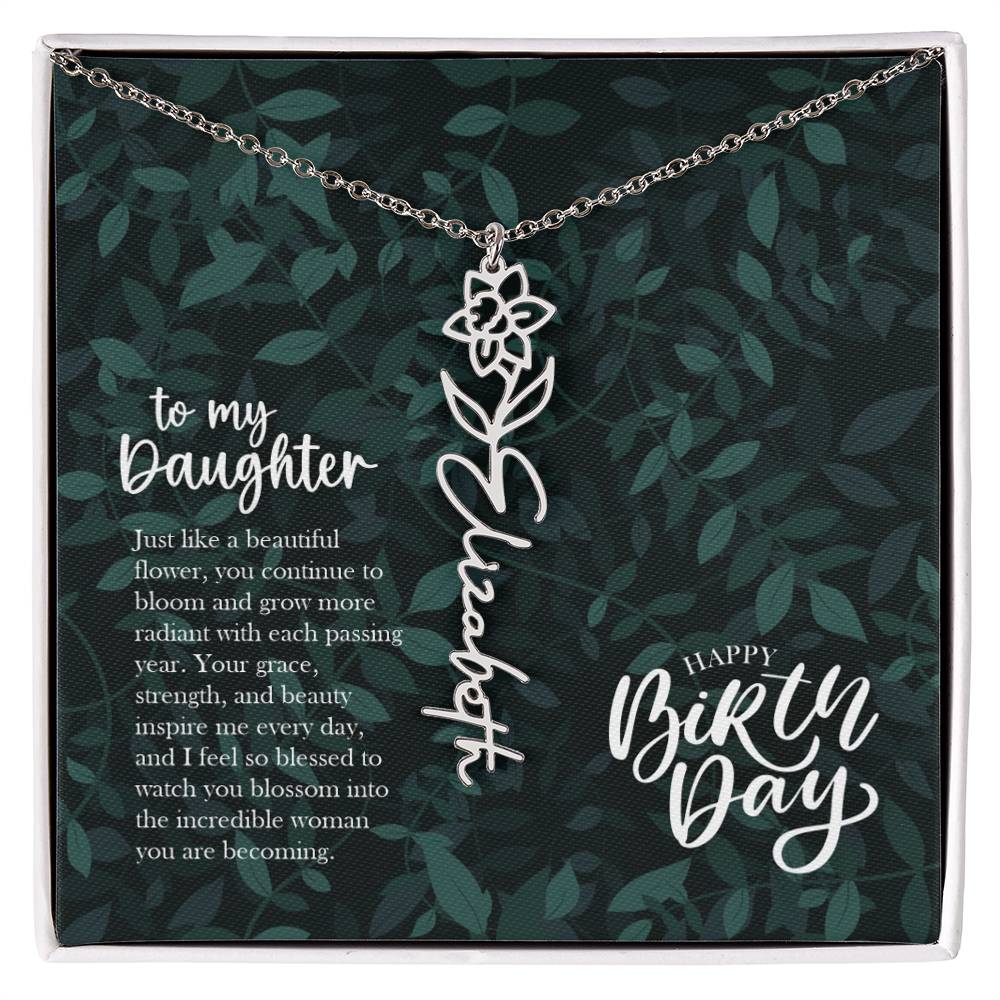 Jewelry Polished Stainless Steel / Standard Box / March To my Daughter - Just like a beautiful flower, you continue to bloom.. Happy Birthday Birth Flower Custom Name Necklace GiftsByJeff Gifts By Jeff Pittsburgh PA