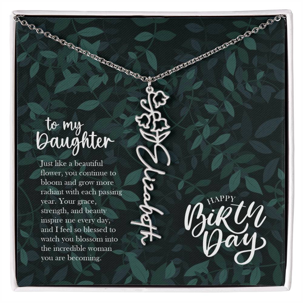 Jewelry Polished Stainless Steel / Standard Box / May To my Daughter - Just like a beautiful flower, you continue to bloom.. Happy Birthday Birth Flower Custom Name Necklace GiftsByJeff Gifts By Jeff Pittsburgh PA