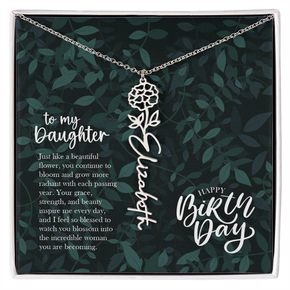 Jewelry Polished Stainless Steel / Standard Box / October To my Daughter - Just like a beautiful flower, you continue to bloom.. Happy Birthday Birth Flower Custom Name Necklace GiftsByJeff Gifts By Jeff Pittsburgh PA