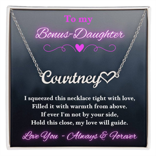 Jewelry Polished Stainless Steel / Standard Box To My Bonus-Daughter ~ I squeezed this necklace tight with love, Filled it with warmth from above. ~ Personalized Heart Name Necklace GiftsByJeff Gifts By Jeff Pittsburgh PA