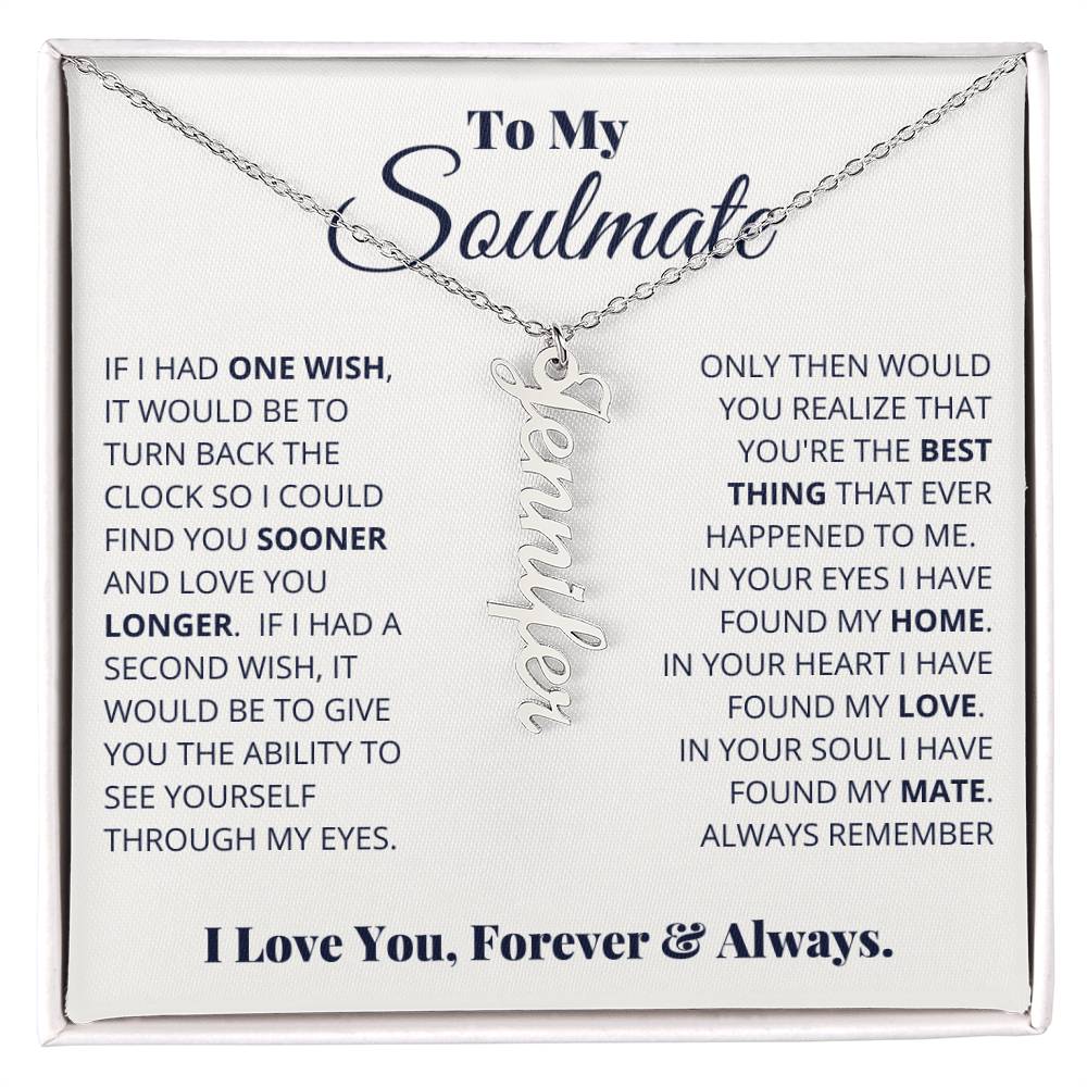 Jewelry Polished Stainless Steel / Standard Box To My Soulmate - Personalized Verticle Name Necklace GiftsByJeff Gifts By Jeff Pittsburgh PA