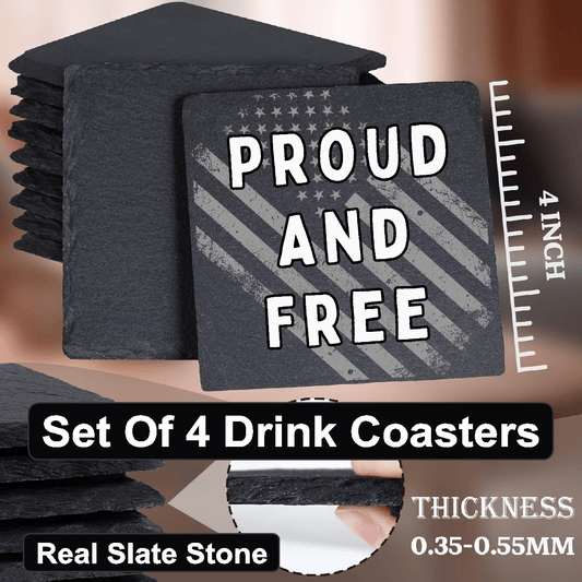 accessories Proud and Free Flag - Set of 4 Black Slate Stone Coasters GiftsByJeff Gifts By Jeff Pittsburgh PA