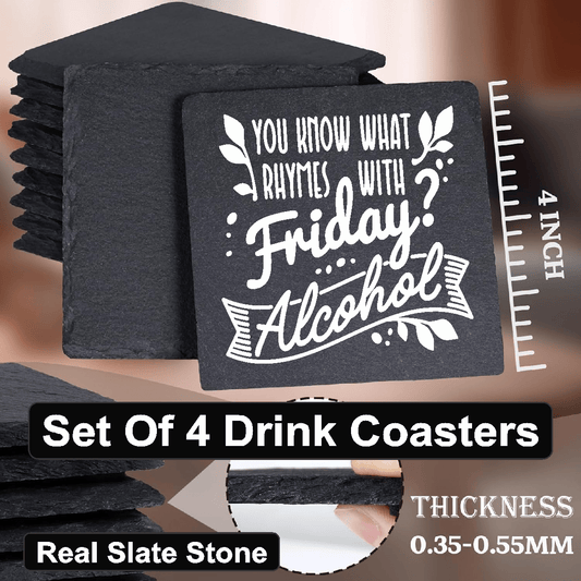 accessories Rhymes With Friday - Set of 4 Black Slate Stone Coasters GiftsByJeff Gifts By Jeff Pittsburgh PA