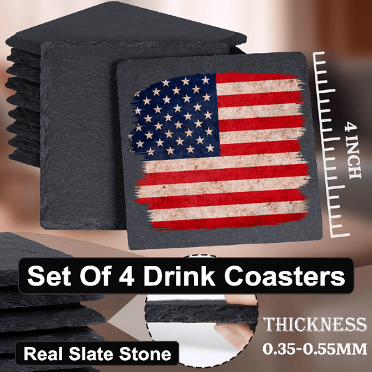 accessories Square Flag - Set of 4 Black Slate Stone Coasters GiftsByJeff Gifts By Jeff Pittsburgh PA