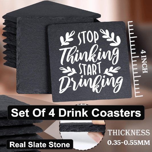 accessories Stop Thinking, Start Drinking - Set of 4 Black Slate Stone Coasters GiftsByJeff Gifts By Jeff Pittsburgh PA