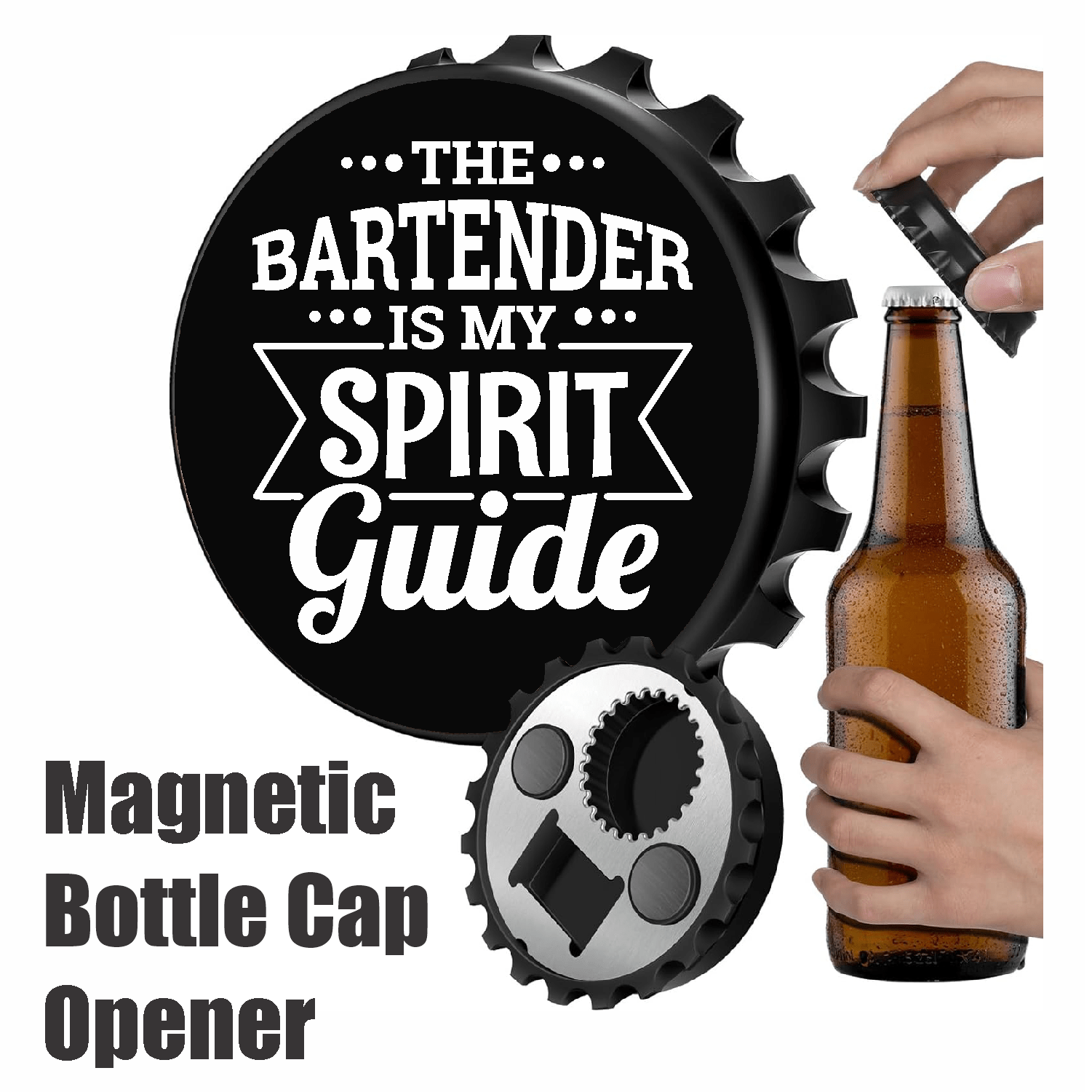 accessories The Bartender Is My Spirit Guide - Designer Beer Bottle Opener Magnet for Refrigerator, Gifts for Beer Lovers, Black GiftsByJeff Gifts By Jeff Pittsburgh PA