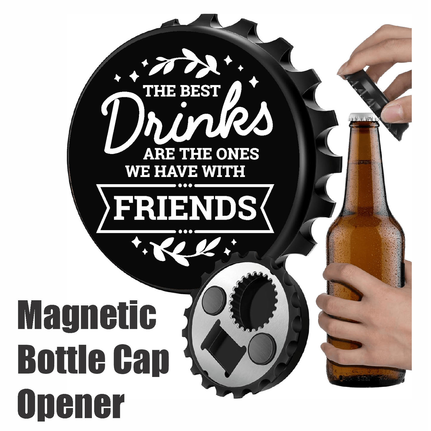 accessories The Best Drinks Are With Friends - Designer Beer Bottle Opener Magnet for Refrigerator, Gifts for Beer Lovers, Black GiftsByJeff Gifts By Jeff Pittsburgh PA