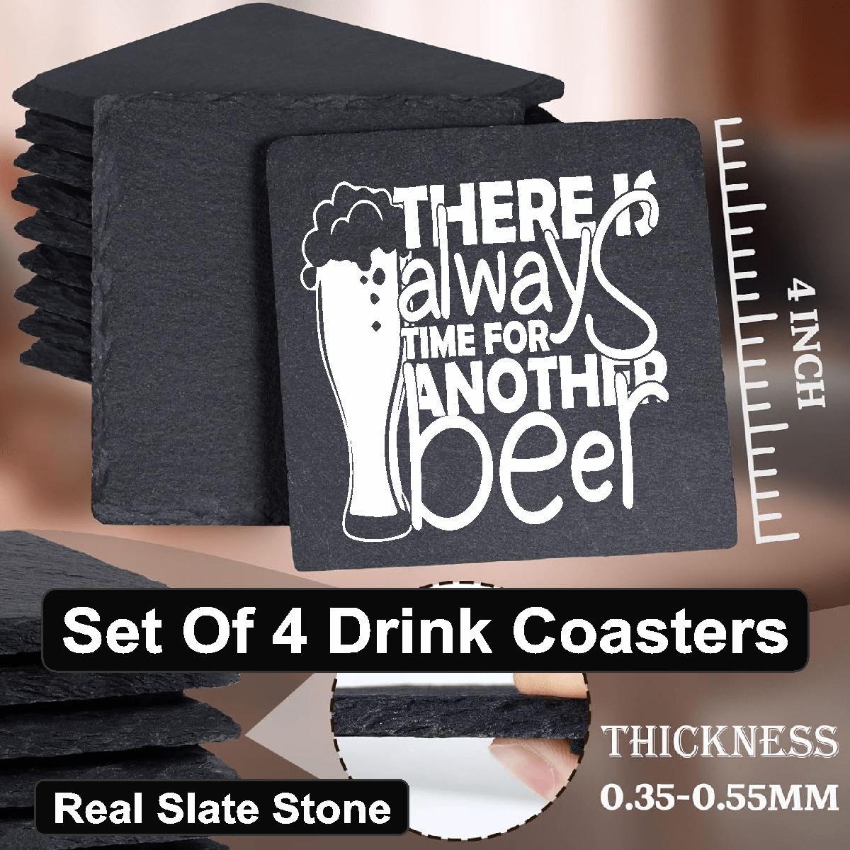 accessories There Is Always Time For Another Beer - Set of 4 Black Slate Stone Coasters GiftsByJeff Gifts By Jeff Pittsburgh PA