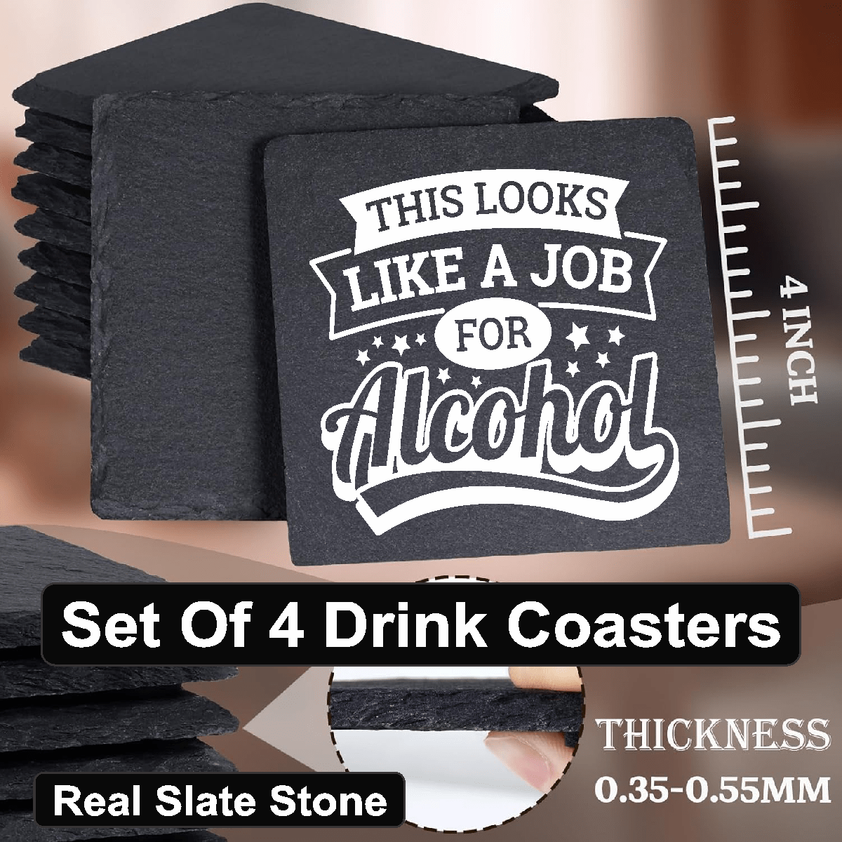 accessories This Looks Like A Job For Alcohol - Set of 4 Black Slate Stone Coasters GiftsByJeff Gifts By Jeff Pittsburgh PA