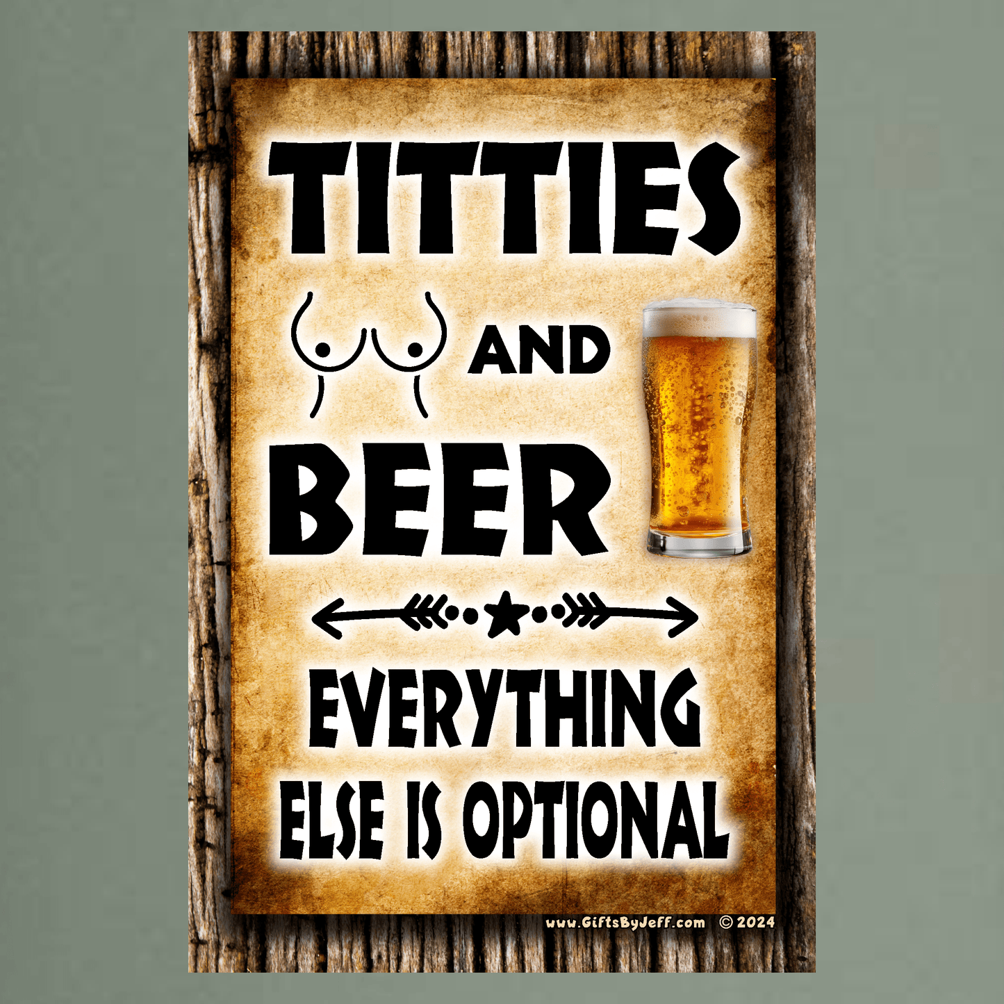 accessories Titties And Beer, Everything Else Is Optional - 12" x 18" Vintage Metal Sign (Free Bottle Opener) GiftsByJeff Gifts By Jeff Pittsburgh PA